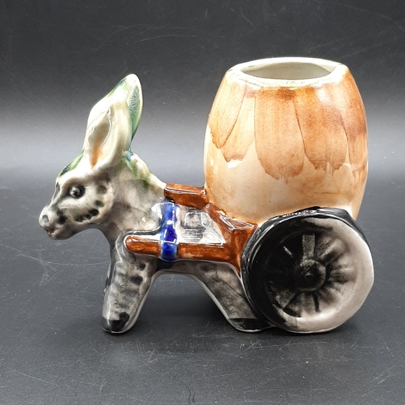 Vtg 1950's Kitsch Retro Ceramic Donkey with Cart and Barrel Planter Holder Japan - Picture 3 of 8